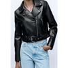 Женская куртка из искусственной кожи, шикарная винтажная байкерская куртка с короткими лацканами и молнией, уличная одежда, черные топы