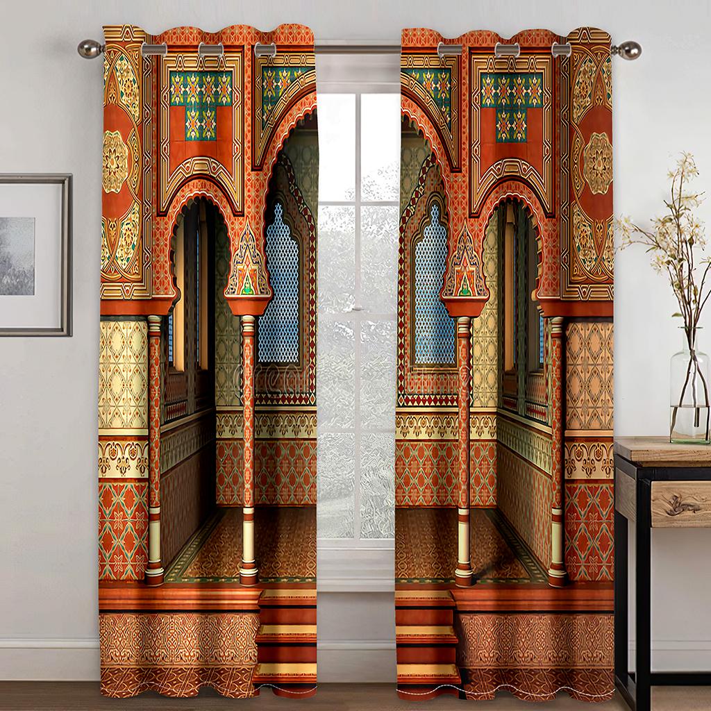 2 Pieces Egypt Luxury Muslim Ramadan Festival Roman Semi Blackout Drapes Window Cortinas De Salon Bedroom Decor Free Shipping
