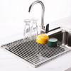 Dish Drainer Foldable Stainless Steel Roll Up Dish Drying Rack Shelf Kitchen Sink Holder Organizer Bowl Tableware Plate Storage