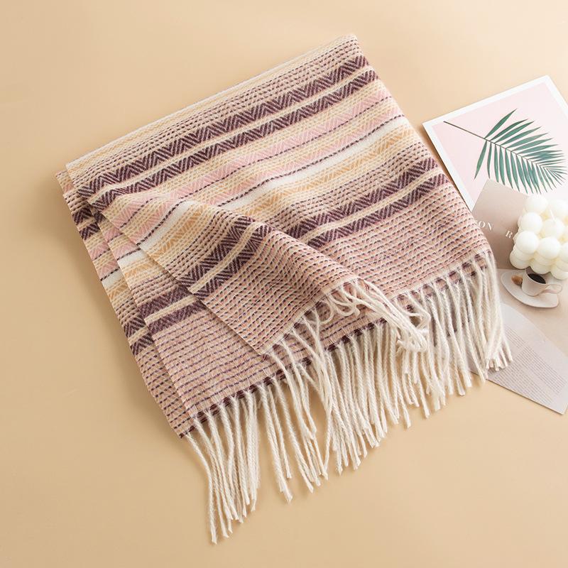 Korean Style Imitation Cashmere Plaid Warm Shawl Scarf Unisex Fashion Commuting Tassel Scarf