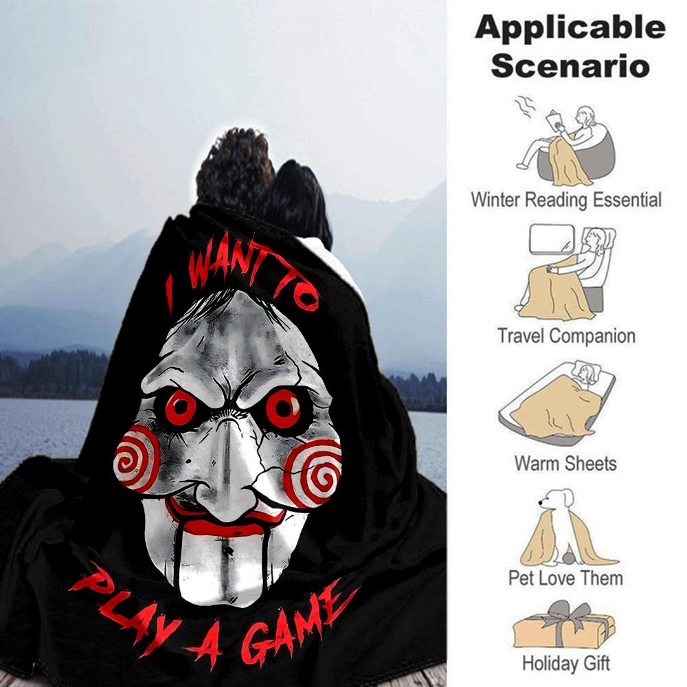 Jigsaw Horror Game Flannel Blanket Super Soft Warm Cozy Blanket For Sofa Bed Office Travel Allseason Home Decor Gift