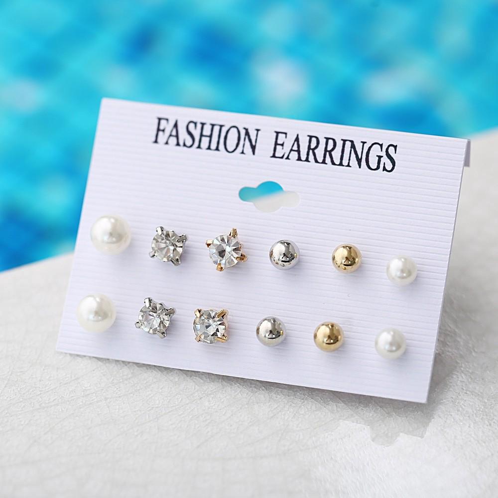12-Piece Retro Pearl Stud Earring Set: European & American Minimalist Three-Color Collection