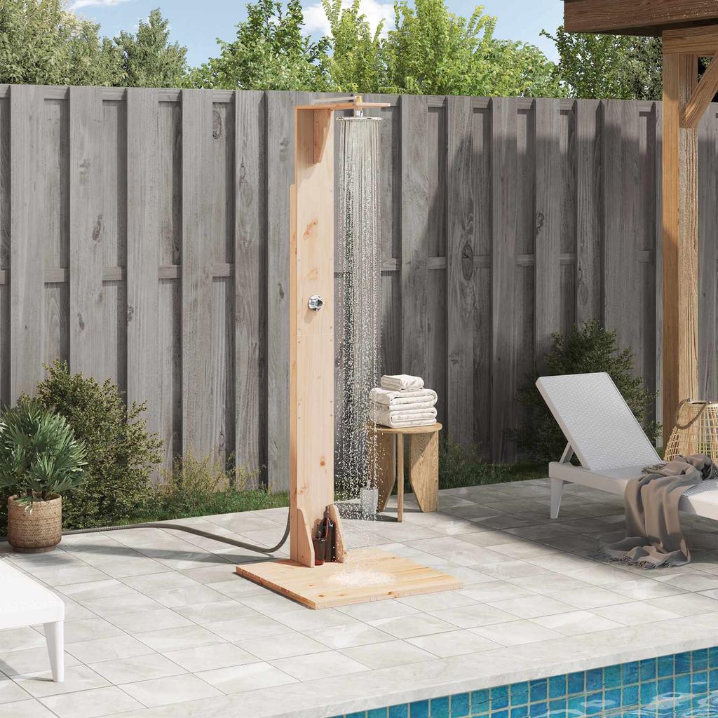 Outdoor Shower 214.5 cm Solid Pine Wood and Stainless Steel Natural