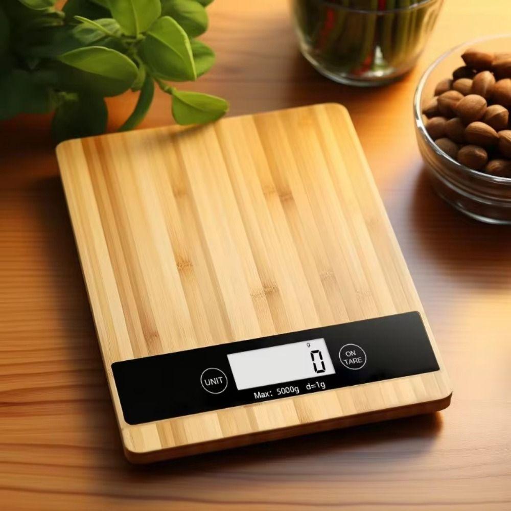 5kg Weighing Bamboo Kitchen Scale LCD Display Electronic Household Scale Digital Food Scales  Fruit