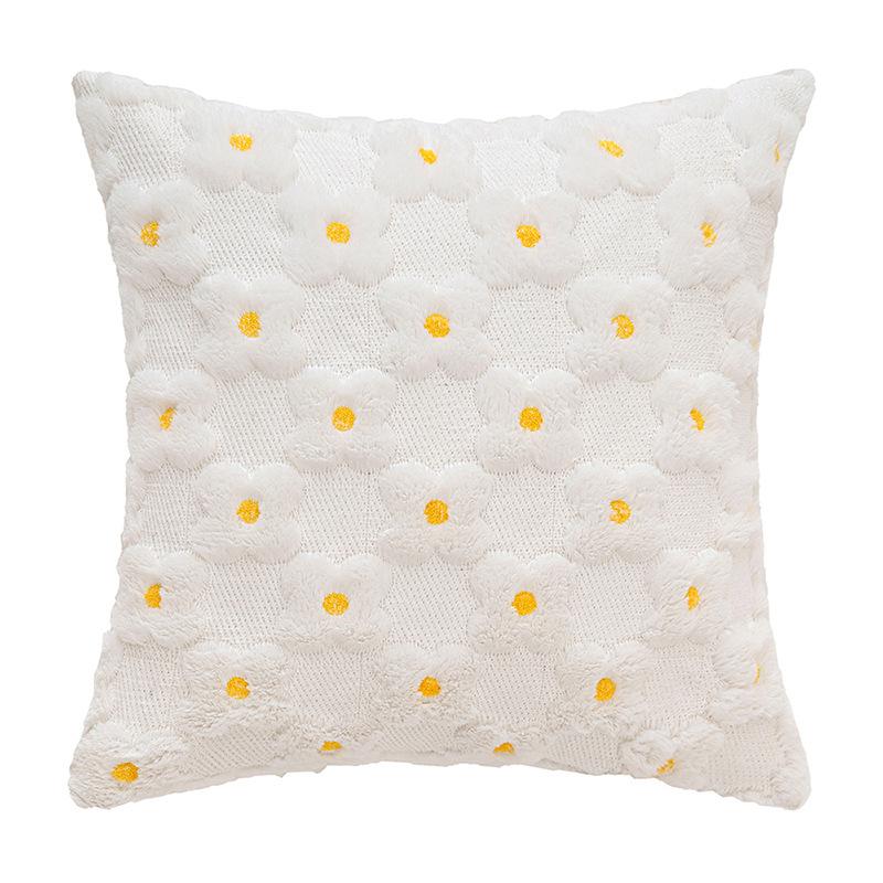 Daisy Embroidery Floral Throw Pillow Covers Spring Summer Decorative Pillowcase Square Cushion Cover for Couch Sofa Bed Living Room Bedroom Decor