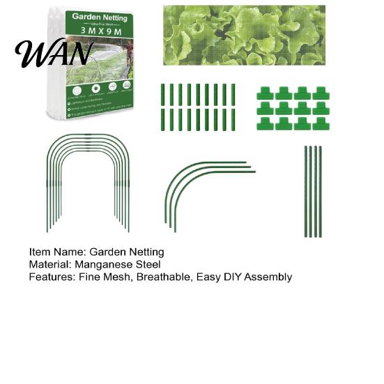 Rust-resistant Garden Hoops Netting Kit for Raised Beds, Fine Mesh Row Cover, Grow Tunnel Steel Core with Clips, Insect Barrier Greenhouse Vegetable
