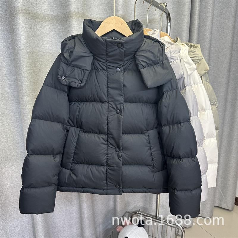 Lulu white duck down short down jacket women's winter new hooded thickened waist five-grid coat