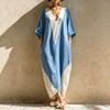 Европейская и американская летняя женская одежда с рукавом три четверти, V-образным вырезом, длинное платье-свитер, свободное платье