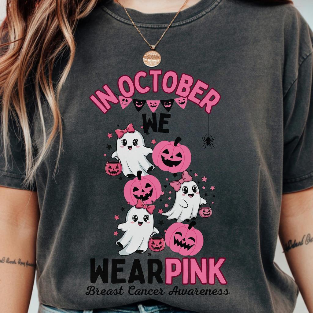 Breast Cancer Awareness Ghost Tee: Pink Ribbon Halloween T-Shirt