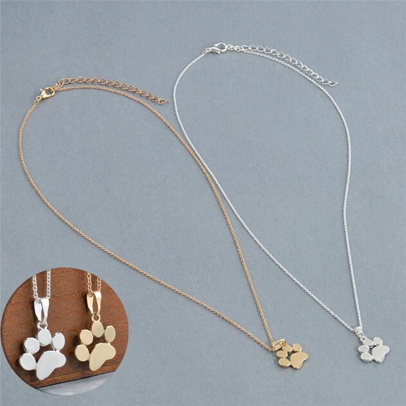 Women Cute Pets Dogs Footprints Cat Paw Pendant Chain Necklace Jewelry