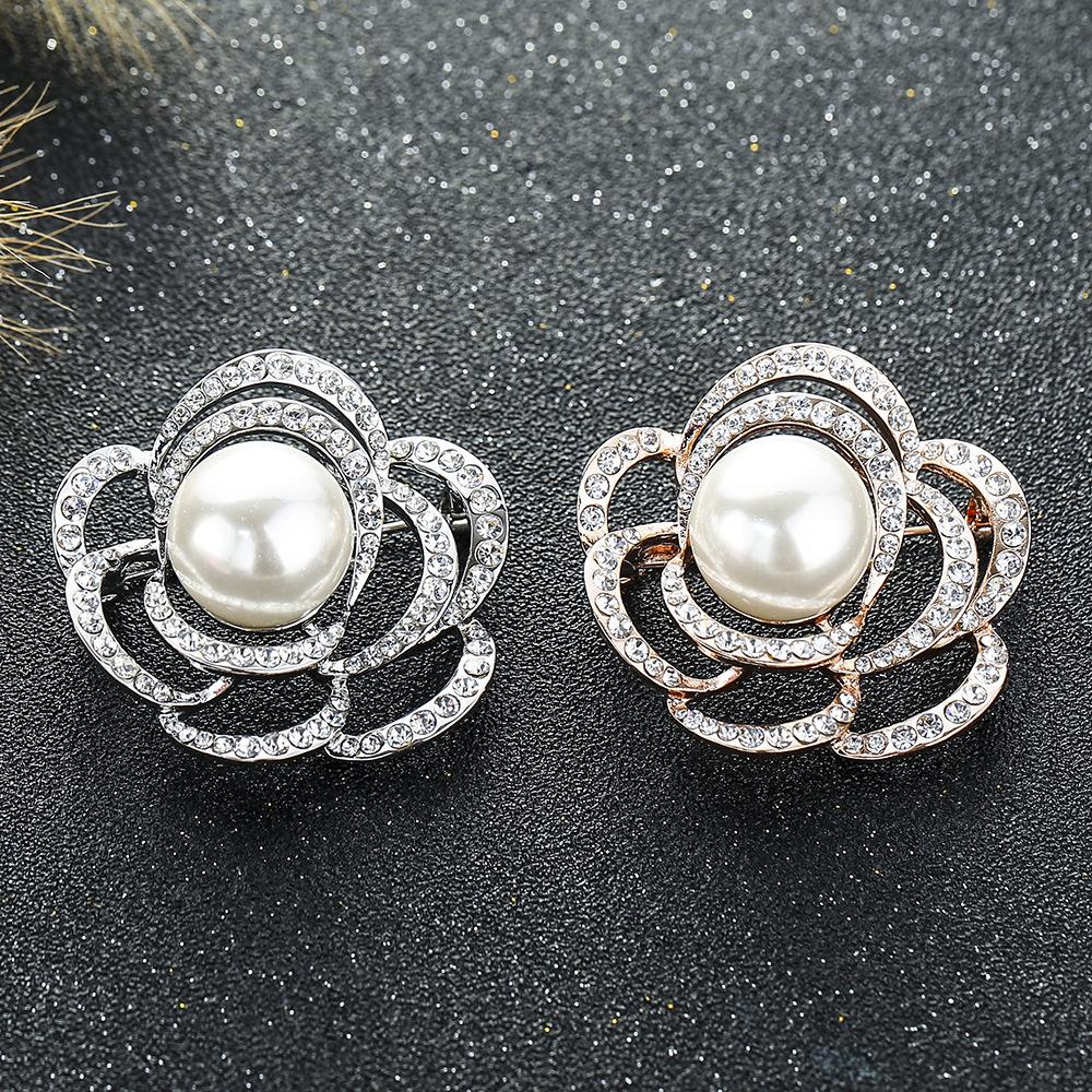 Ажурная брошь-роза, Элегантный жемчужный нагрудный значок, Цветочная булавка нишевого дизайна