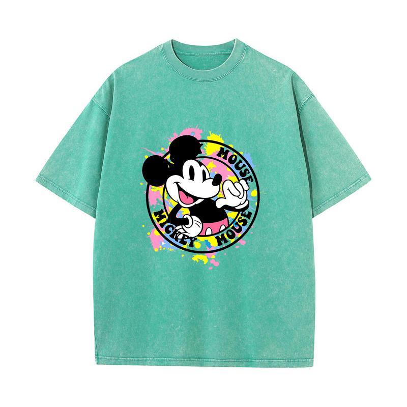 SX-99 MINISO 2026 Summer Vintage Wash Printed Pure Cotton Shoulder Style Men's and Women's Round Neck Short Sleeved Couple T-shirt