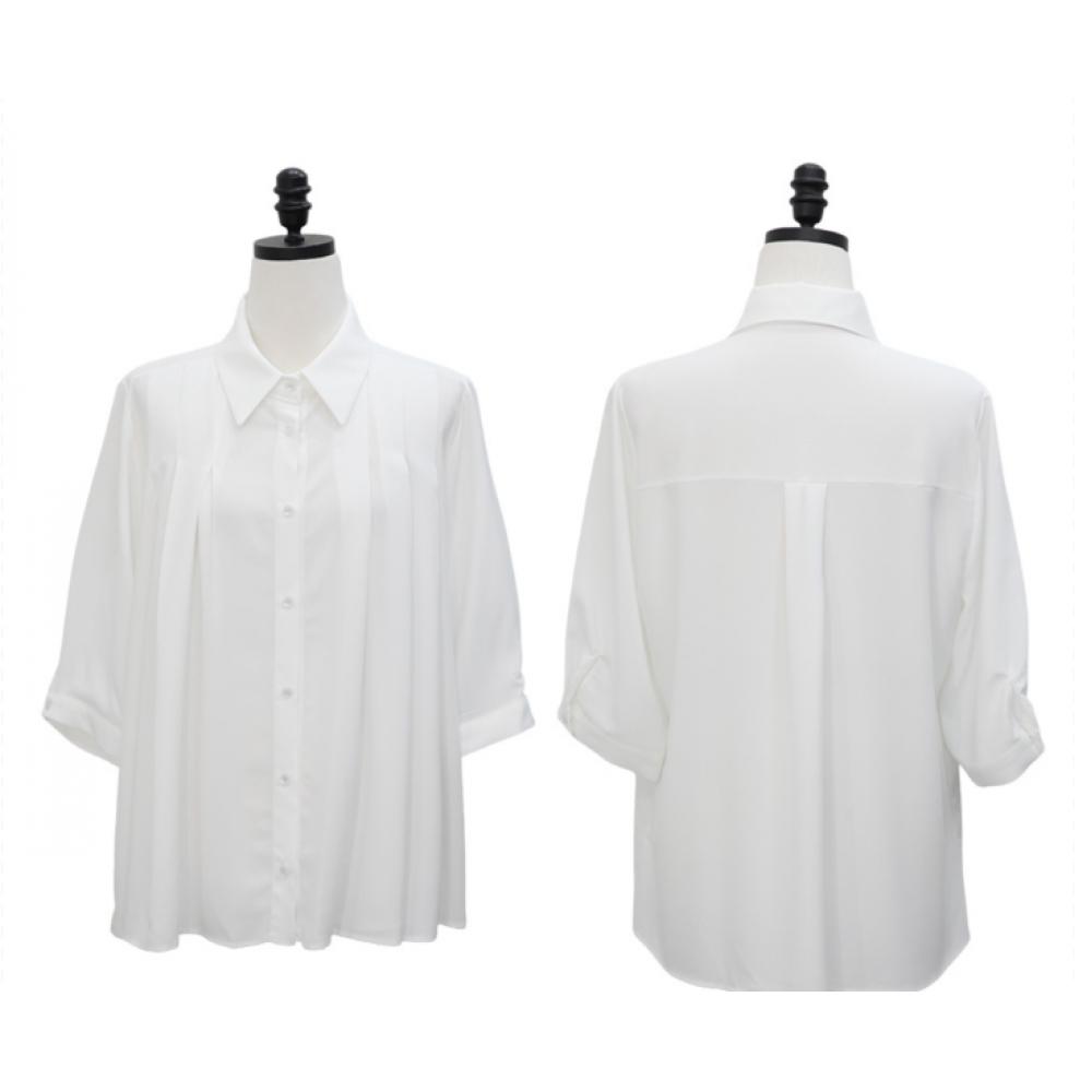 Shiz MAdAm Women Goddess Fit Volume A Line Pintuck Blouse T57556