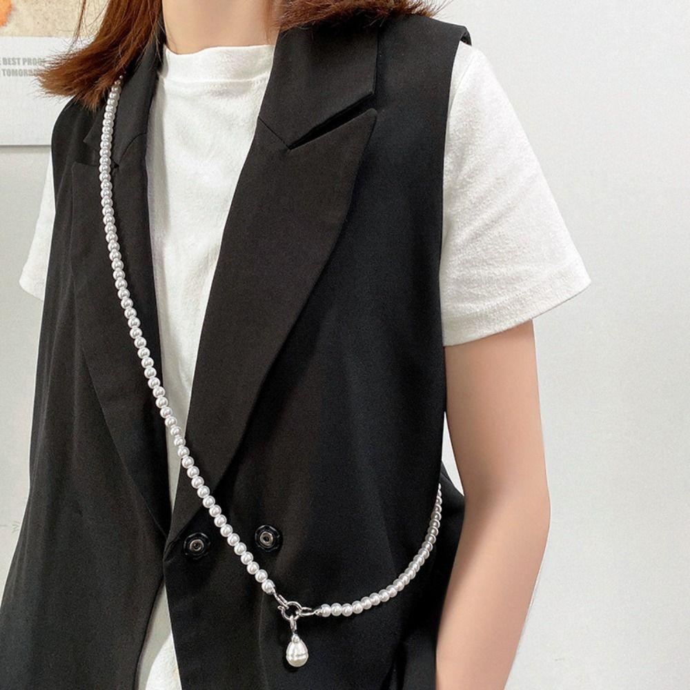 Pearl Pendant Necklace Cool Decorative Chain Simple Suit Crossbody Chain