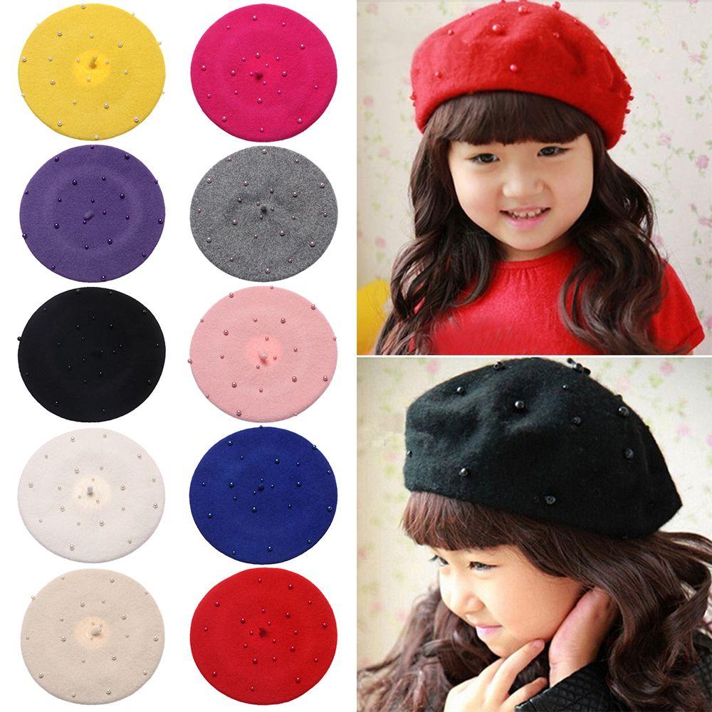 Toddler Pearly Warm Beret Hat Girls Hats Children Caps Headgear