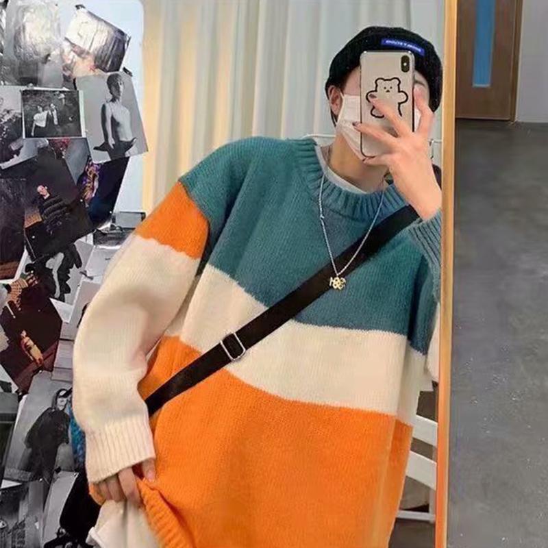 IELGY Свитер мужской корейский стиль свободный тренд индивидуальный ретро вязаный пуловер