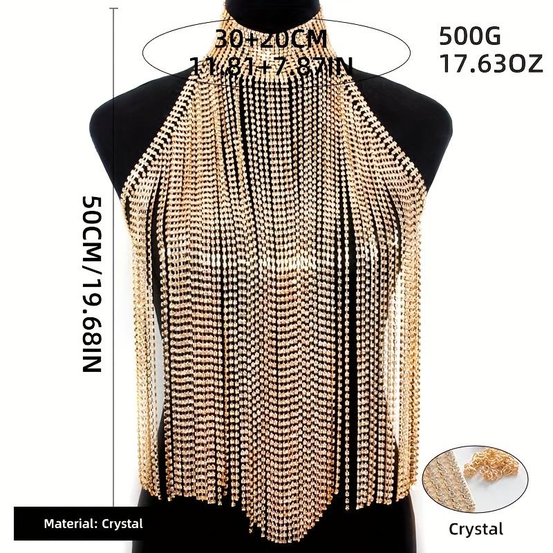 Shiny Rhinestone Tassel Pendant Crop Top Chest Chain Multi Layers Body Chain Dress Accessories