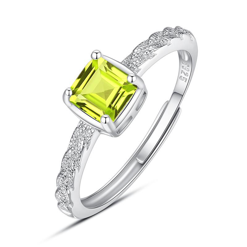 Natural Amethyst Sugar Cube Ring S925 Sterling Silver Inlaid Live Women's Ring Niche Topaz Peridot Jewelry