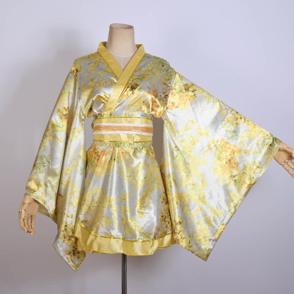 Sexy Japanese Kimono Cosplay Costume Silk Flower Deep V Underwear Gown Sleepwear One Piece Women's (S59-1, L)