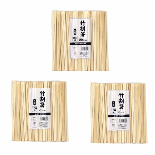 Strix Design Tensuge Bamboo Chopsticks, 300 Pairs (3 Packs of 100 Pairs), 20cm, Disposable, Large Capacity, SD-705