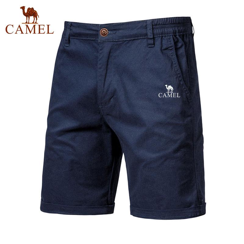 Camel Summer Embroidered Cotton Solid Color Shorts for Men High Quality Casual Business Social Elastic Waist Beach Shorts