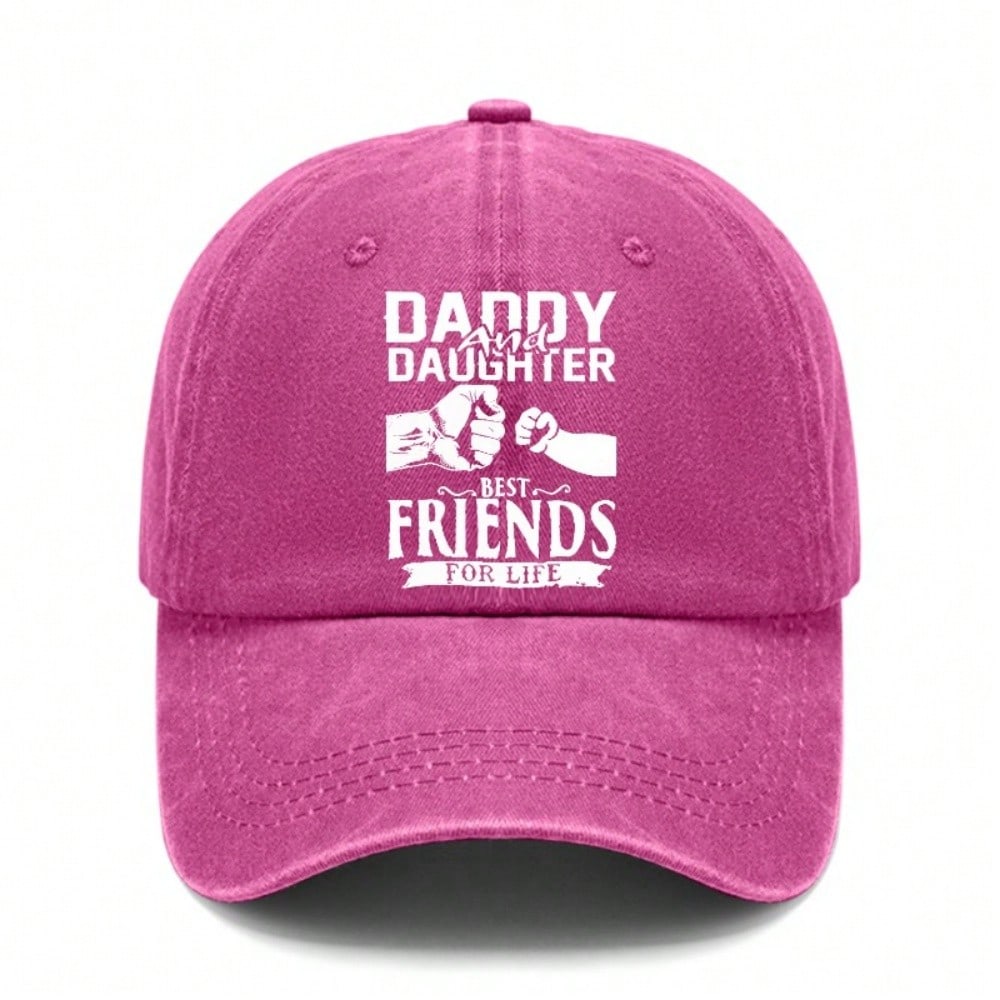 [Dad Hat] "DADDY DAUGHTER BEST FRIENDS FOR LIFE" Print Polyester Adjustable Baseball Cap Unisex Casual Daily Wear Hat
