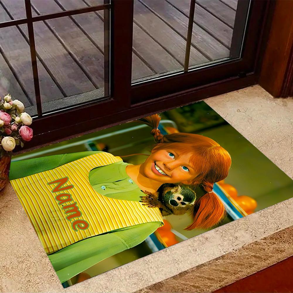Pippi Monkey Friend. Customized Name Area Rug Suitable for Dormitory Hallway Playrooms Dining Room Anti-slip Rug Office home decor
