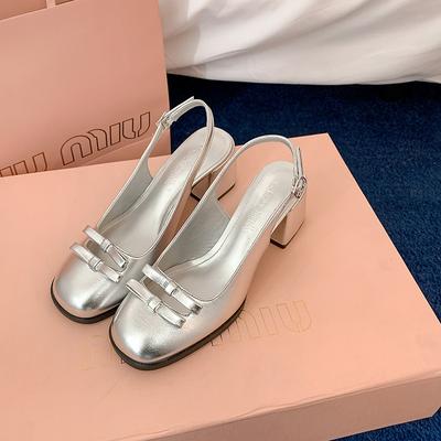 Версия из овчины~ Туфли Мэри Джейн с французским бантом, женские туфли с открытой пяткой, на толстом каблуке, на высоком каблуке, с юбкой, с сумкой, с головкой-сандалиями