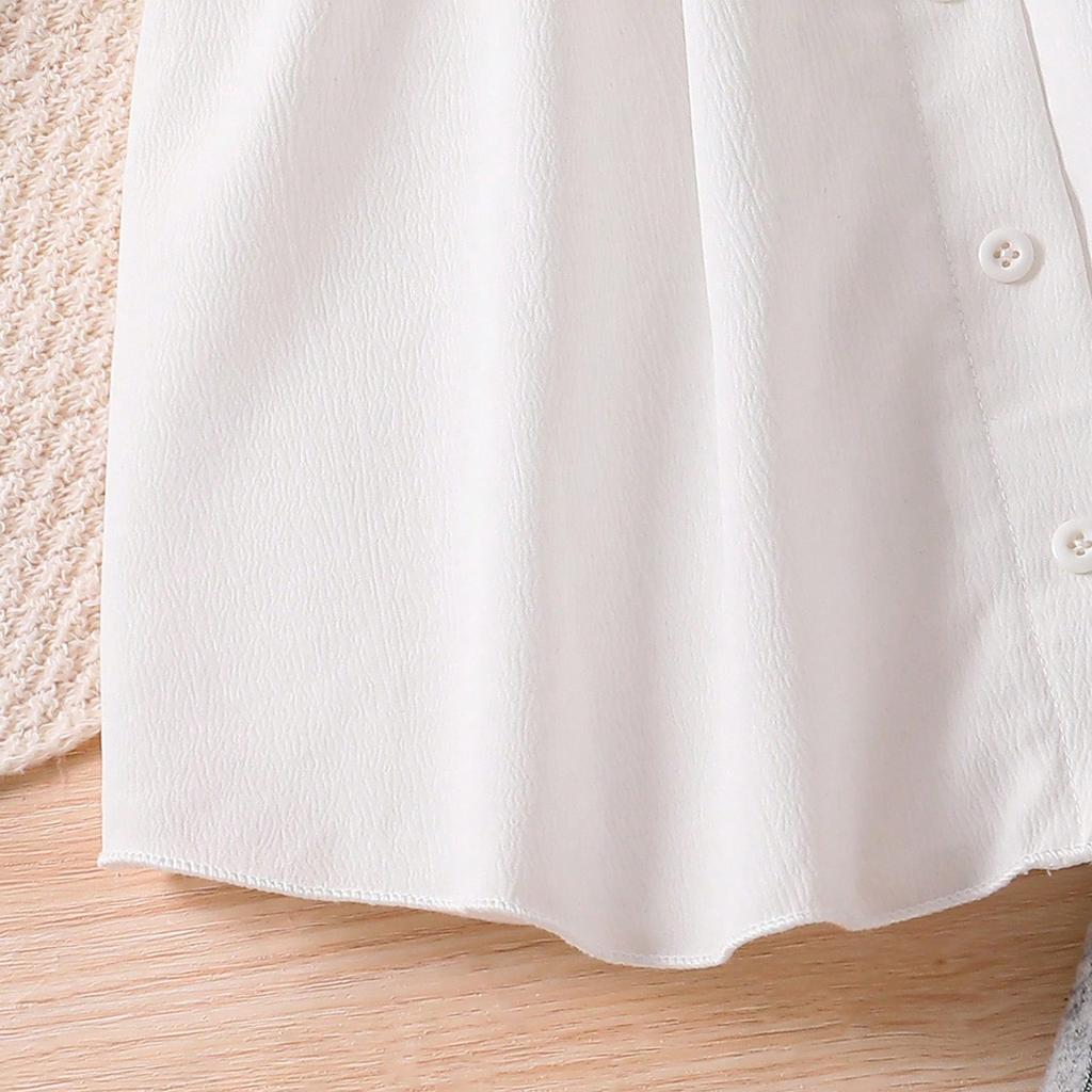 2025 Girls' Autumn Outfit Set Patchwork Fake Two-Piece Top + Stylish Flared Pants 2-Piece