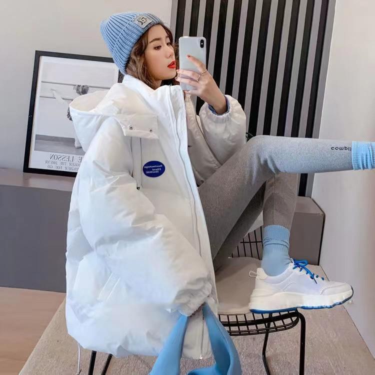 Новая зимняя пуховая хлопковая куртка, женская корейская свободная теплая парка с толстым капюшоном и длинными рукавами ярких цветов