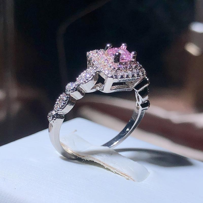 New Square Big Pink AAA Cubic Zircon Rings For Women 925 Silver Trendy Party Engagement Wedding Jewelry Geometric Zircon Ring