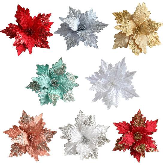 Искусственный Рождественский Цветок Реалистичный Вид Создает Атмосферу Яркий Цвет Блестящая Поверхность Рождественское Украшение Рождество Многоразовый Глиттер Рождественский Искусственный