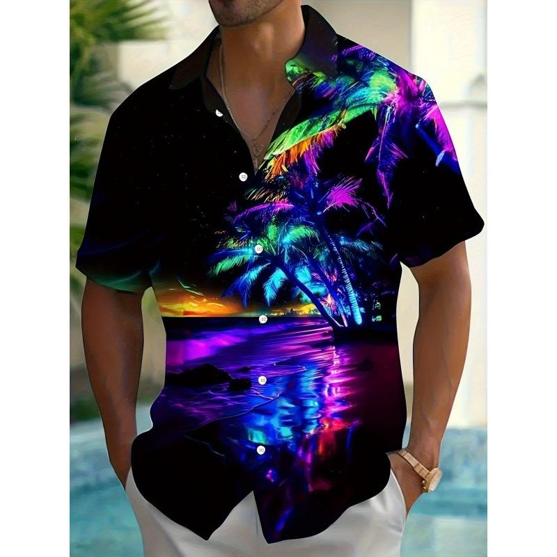 Popular Creative Element Shirt 1D Digital Printing Trend Loose Short Sleeve Shirt Tropical Hawaiian Shirt