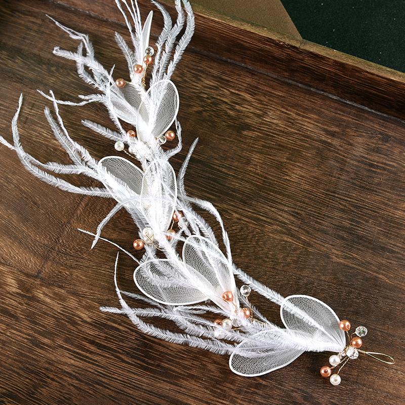 Супер Фея Перо Белые Листья Ободки Для Волос Искусственный Жемчуг Головные Уборы Для Невесты Свадебная Вечеринка Украшения Для Волос
