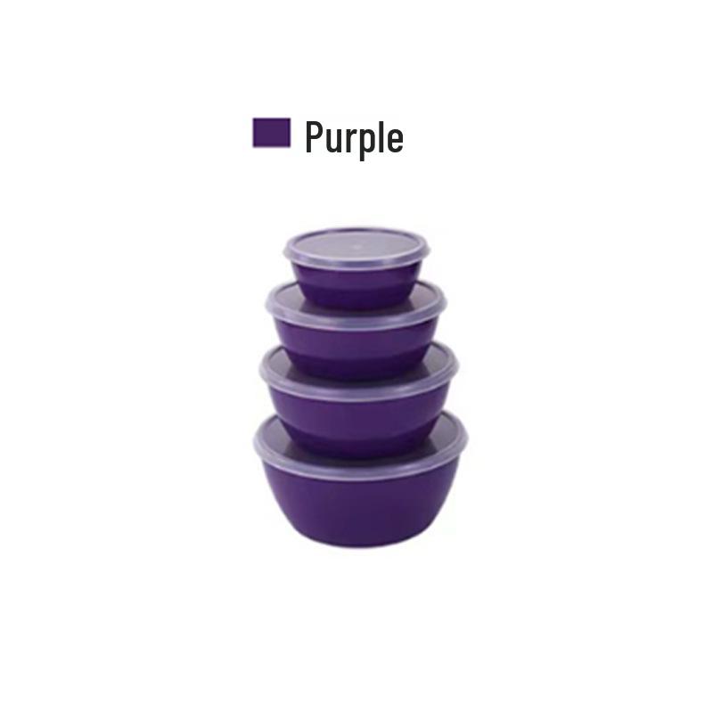 Four-Piece Fresh-Keeping Bowl Set with Lids - Round Storage for Fruits & Vegetables, Ideal for Picnics