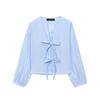 Kaslead New Women clothes Western Style Fashion Bowknot Decoration Stripe Poplin Shirts 0387058