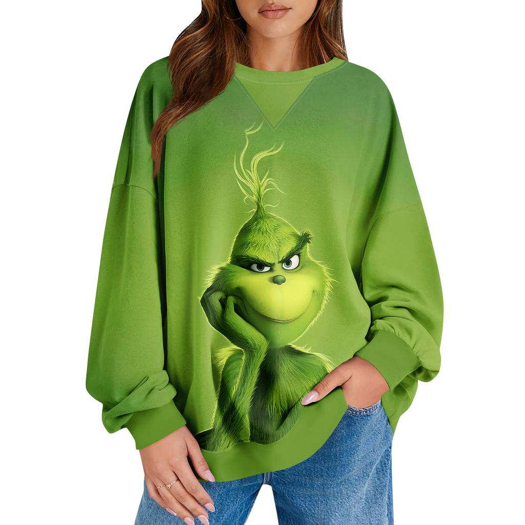 Women's Casual Christmas Printing Pullover Long Sleeve Shirt Oversized Sweatshirt