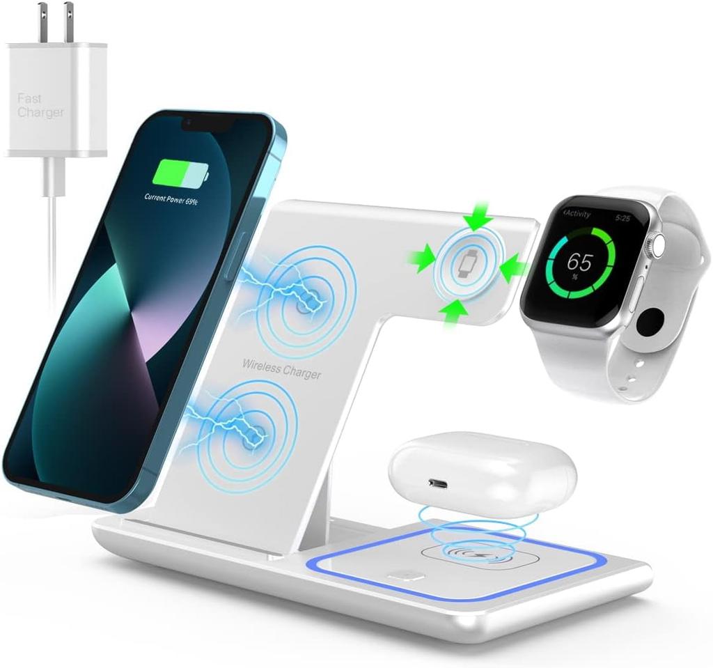 MingX 3-in-1 Wireless Charger for iPhone 14/13/12/11 Series AirPods 3/2 iWatch 7/6/SE/5/4/3/2 Fast Charging Stand