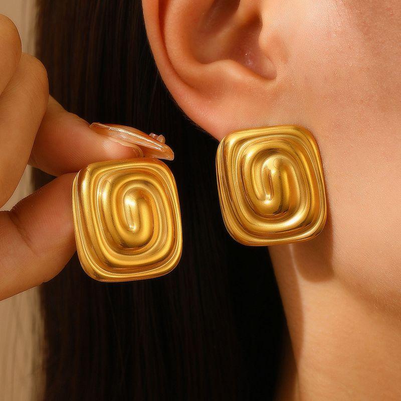 European and American Minimalist Style High-End Stainless Steel Earrings with Exaggerated Petal Geometric Shell Texture Titanium Steel Earrings