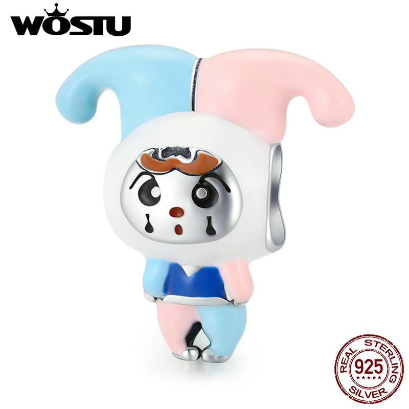 WOSTU Lively Fun Clown Blue Pink Costume 925 Sterling Silver Beads Fit Bracelet Bangle Fine Jewelry