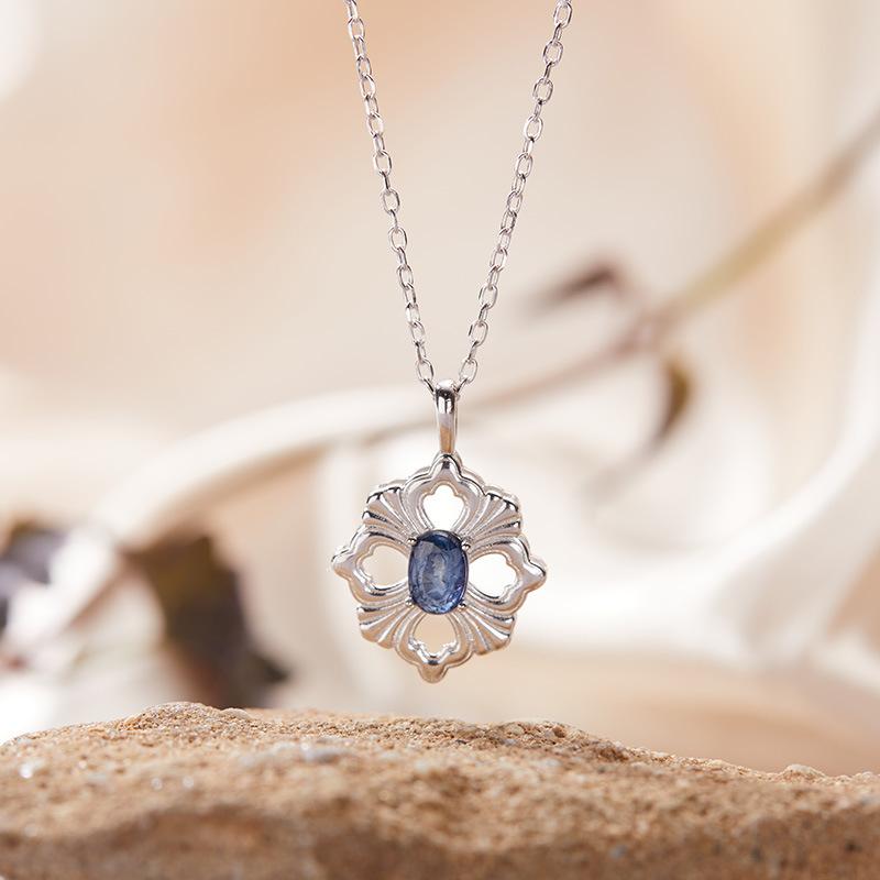 S925 Sterling Silver Natural Colored Treasure Necklace Women'S Niche Light Luxury High-End Set French Retro Brushed Collarbone Chain