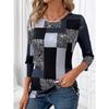 Women's 3D Color Block Plaid Print T-Shirt Fashion Long Sleeve Crew Neck Regular Top Holiday Weekend Spring Autumn