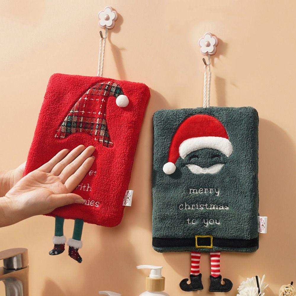 Coral Velvet Christmas Hand Towel Cartoon Children's Handkerchief Bathroom Kitchen Cleaning