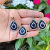 Комплект серебряных украшений с сапфировым камнем 925 карата, комплект аутентичных серебряных украшений в османском дизайне, комплект ювелирных изделий ручной работы в турецком стиле