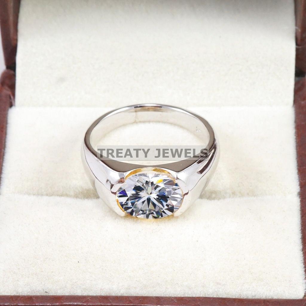 Moissanite Oval Cut Gemstone With 925 Sterling Silver Ring For Men's #B306 JL375681959987