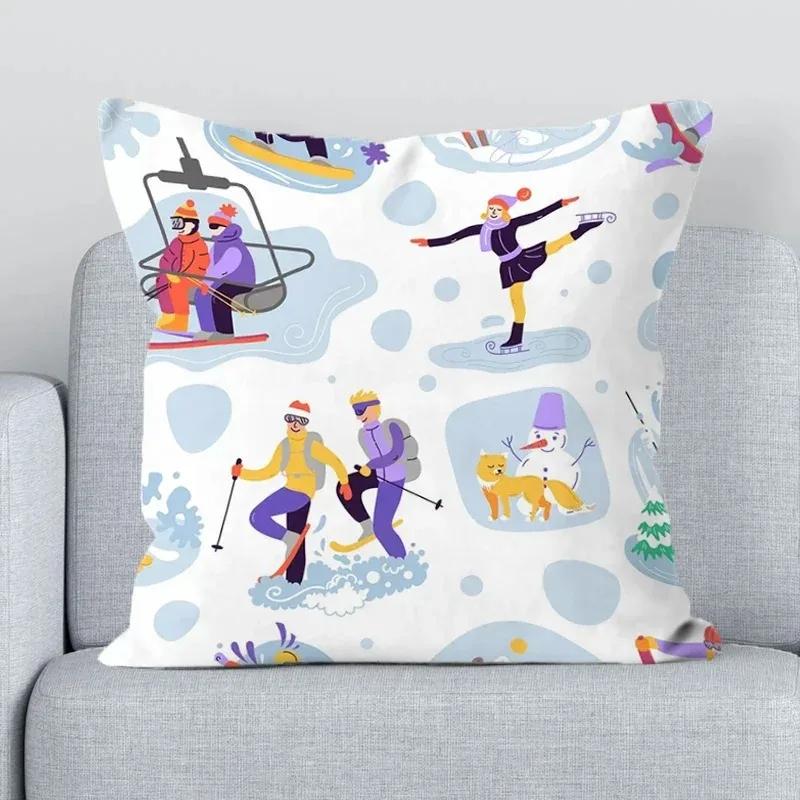 Ski Resort Ski Props Printed Decoration Office Decoration Cushion Cover Home Pillowcase Square