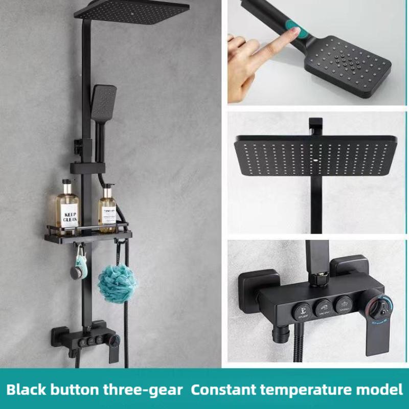 Черный цифровой дисплей Напорная душевая лейка Бытовая ванная комната Термостатический тропический душ Кнопочная душевая лейка Набор