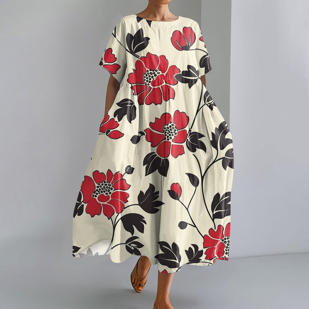 Женское модное свободное платье с большим карманом и круглым вырезом с градиентным принтом и короткими рукавами