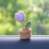 Hand Knitted Diy Mini Potted Crochet Wool Sunflower Car Interior Center Console Decoration Ornaments Cute Plant Decoration Doll