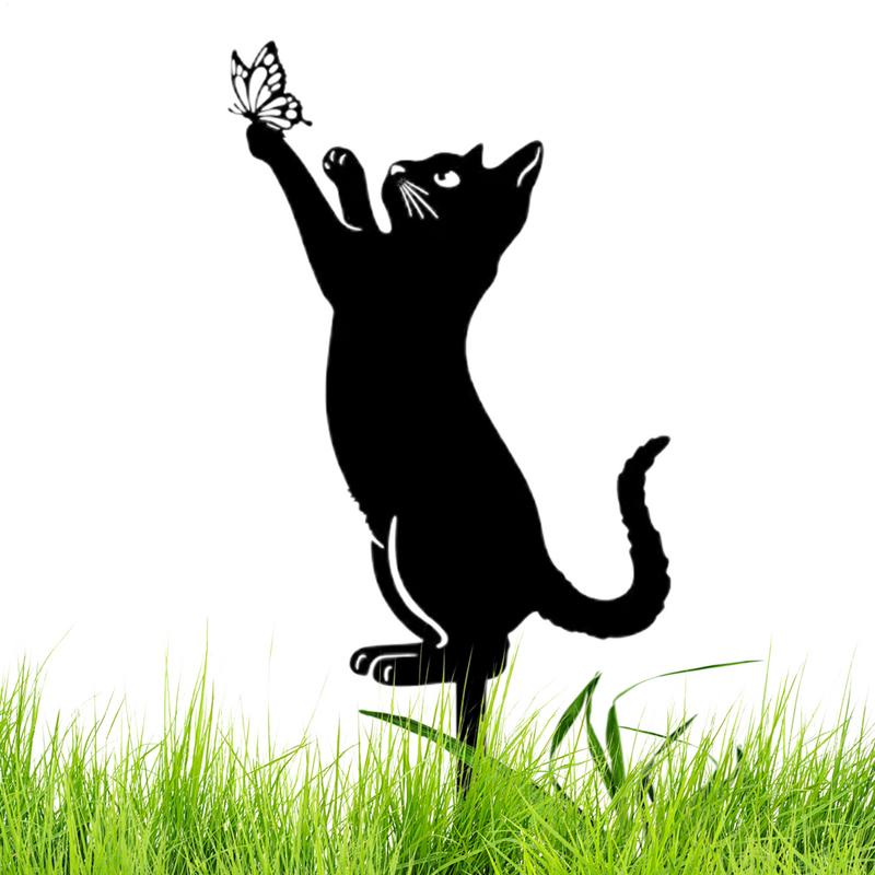 Black Cat Garden Stake Cute Metal Cat Statue Garden Statues Fine Craftsmanship Cat Patio Decorations For Yard Lawn Outside Patio